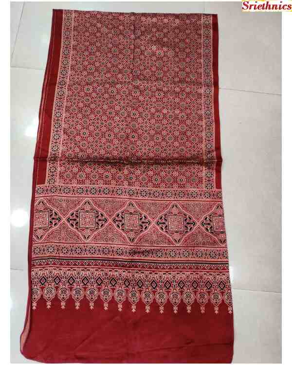 Maroon mashru silk ajrakh stole