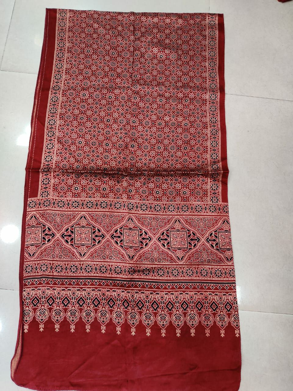 Maroon mashru silk ajrakh stole