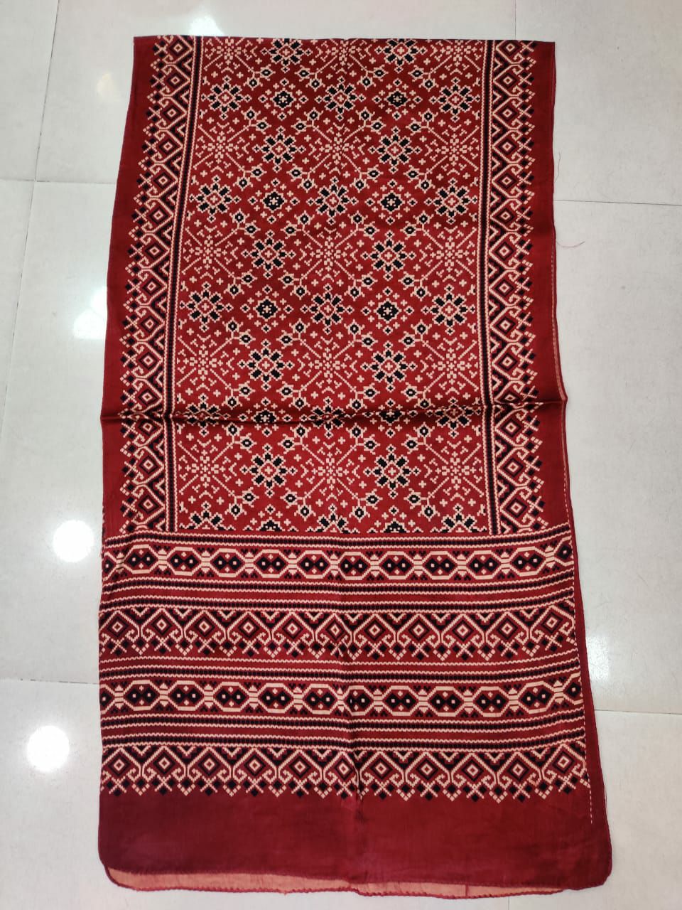 Maroon mashru silk ajrakh stole