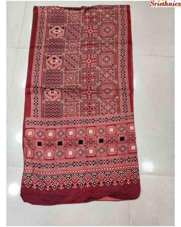 Maroon mashru silk ajrakh stole