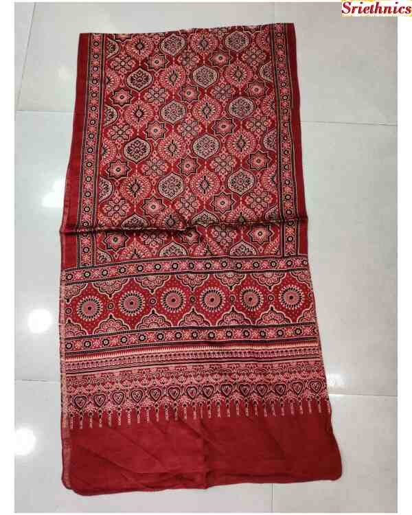 Maroon mashru silk ajrakh stole