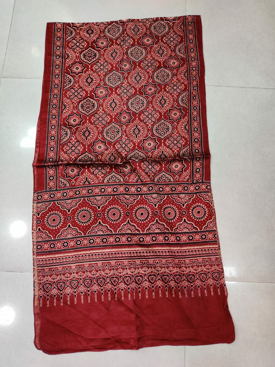 Maroon mashru silk ajrakh stole