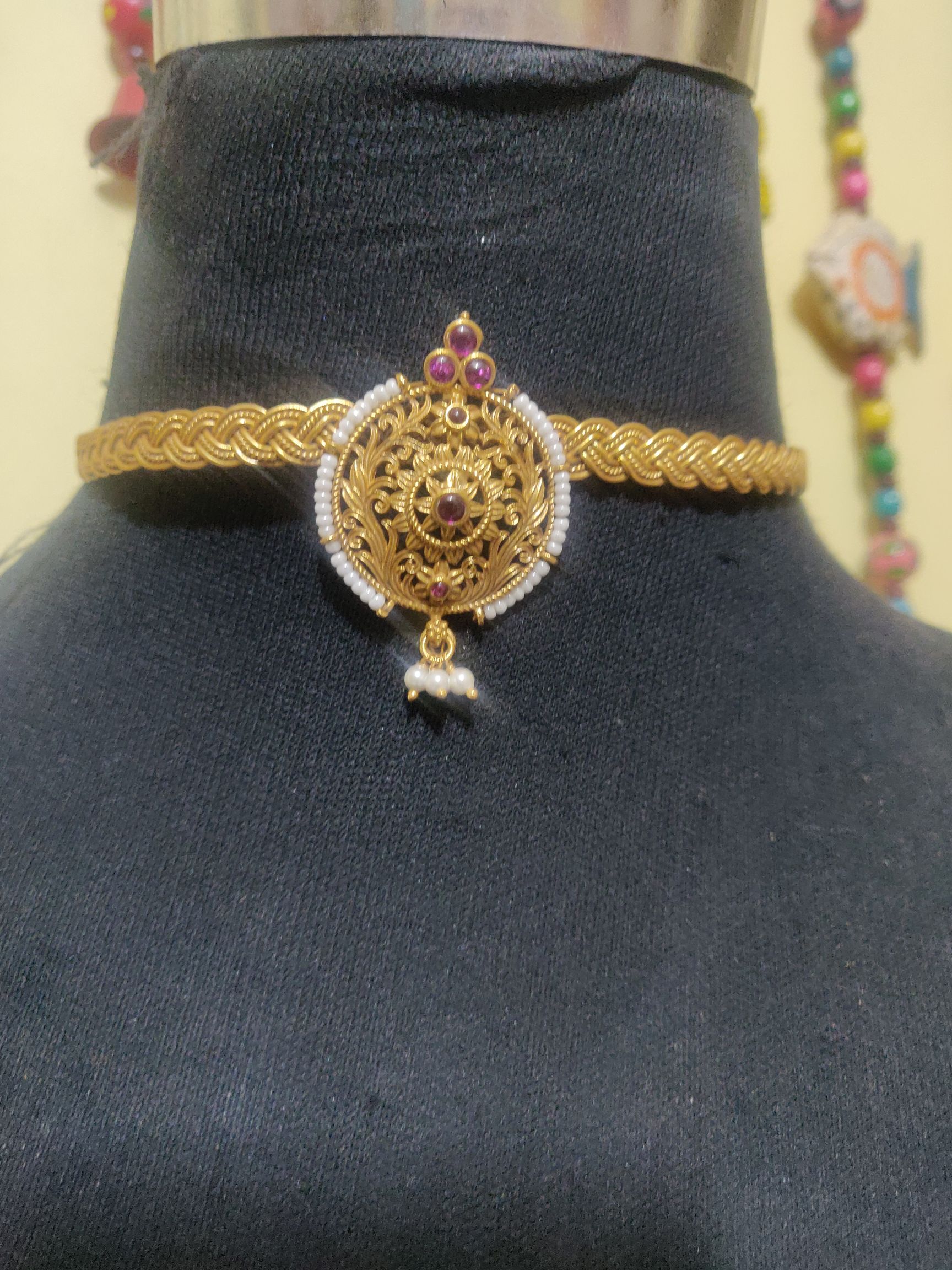Pure silver gold plated South Indian choker