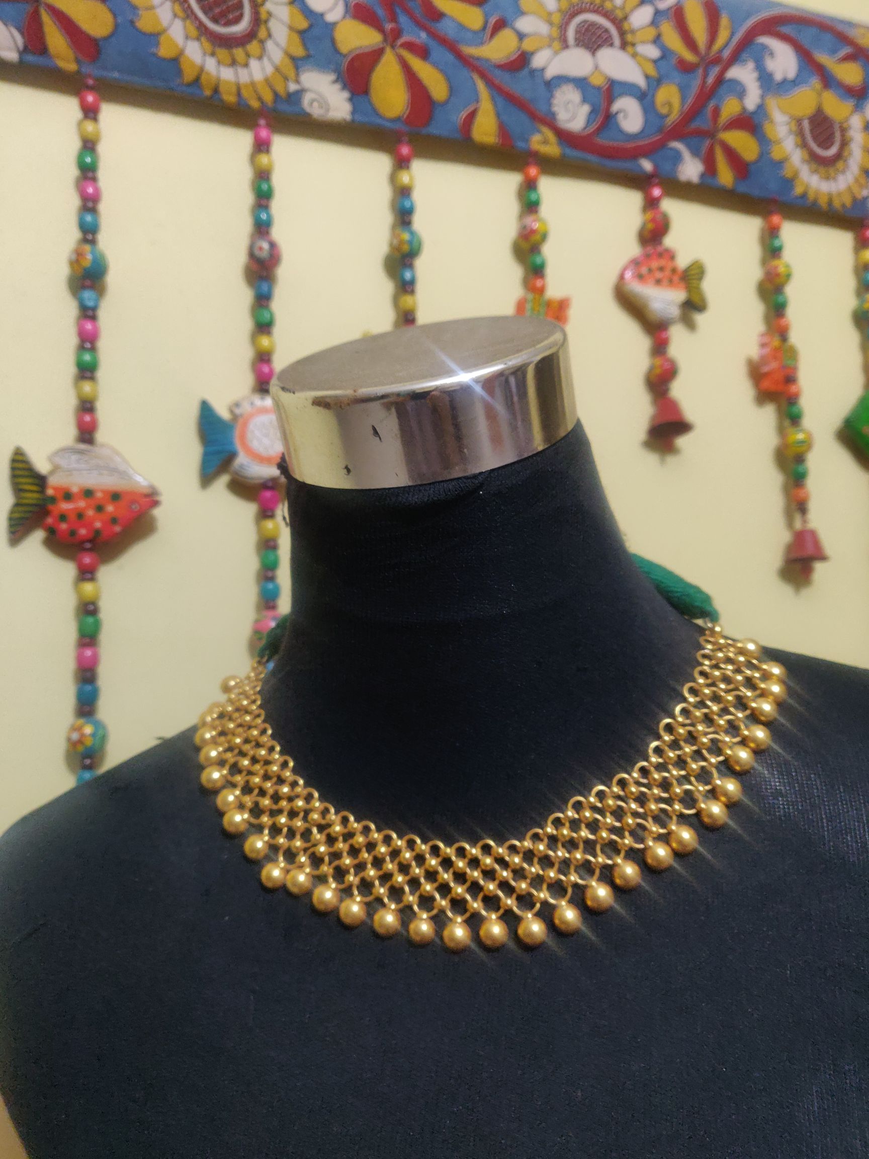 Pure silver plain gold plated jali necklace