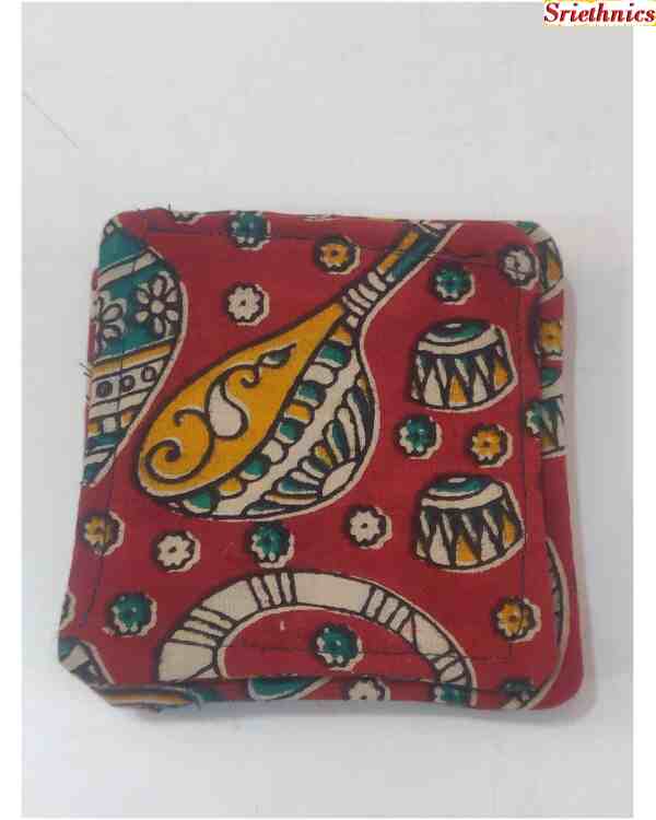 Kalamkari Cotton printed fabric table coasters - set of 6