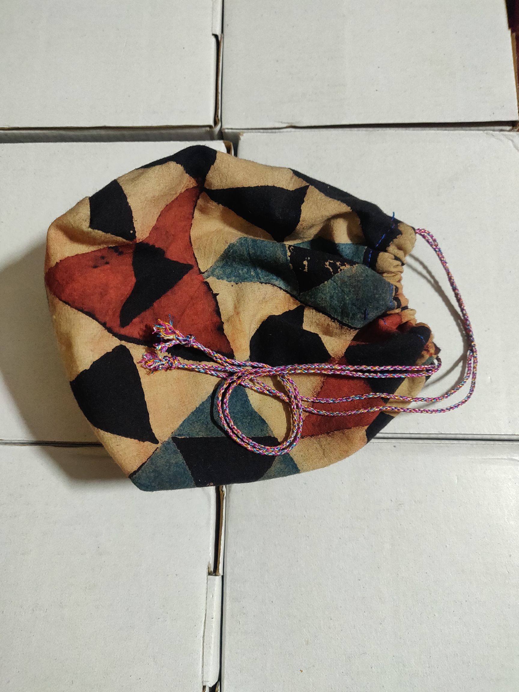 Ajrakh cotton gift potli bag - 5 nos