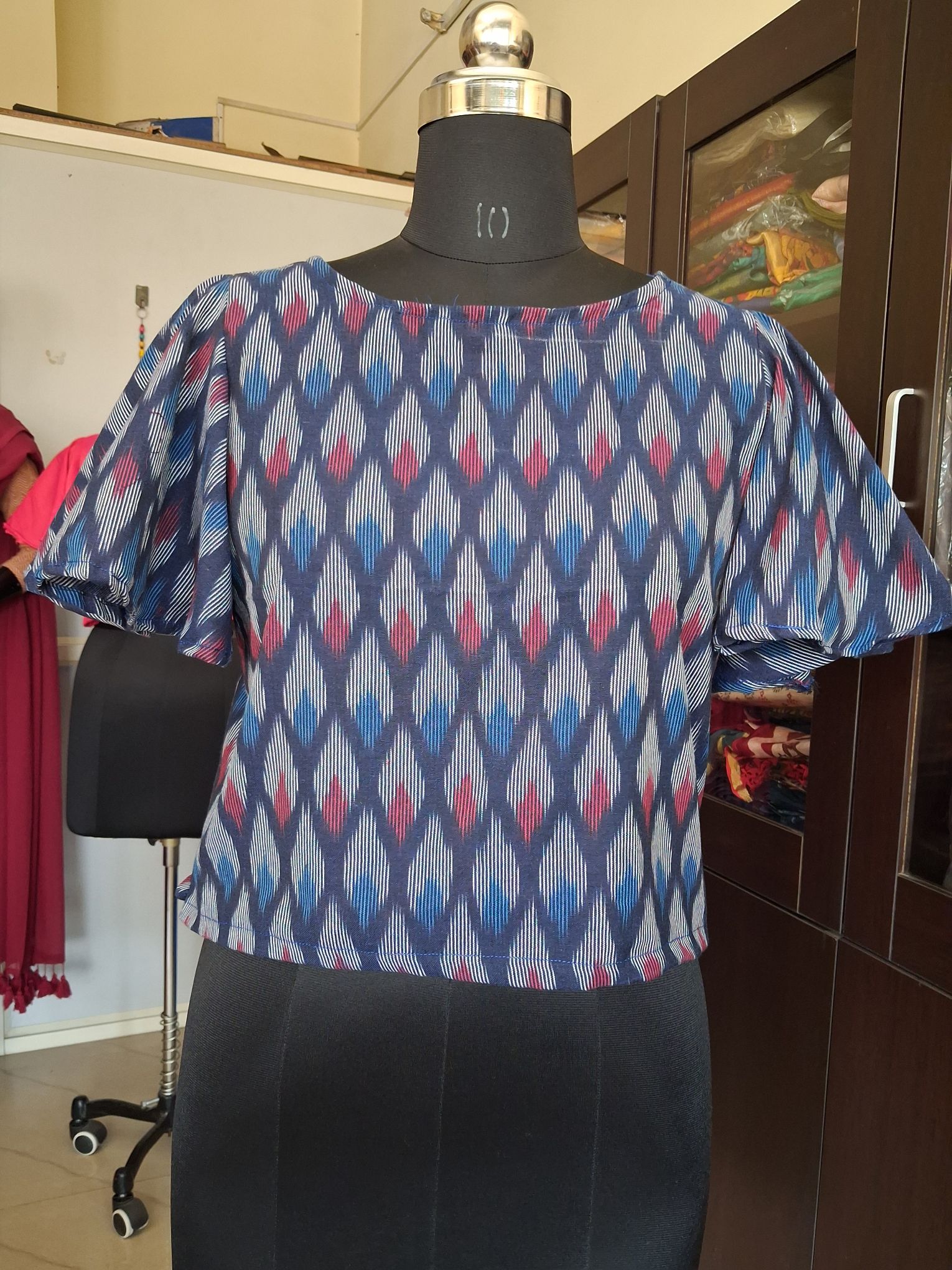 Ikkat handloom cotton crop top with umbrella hands