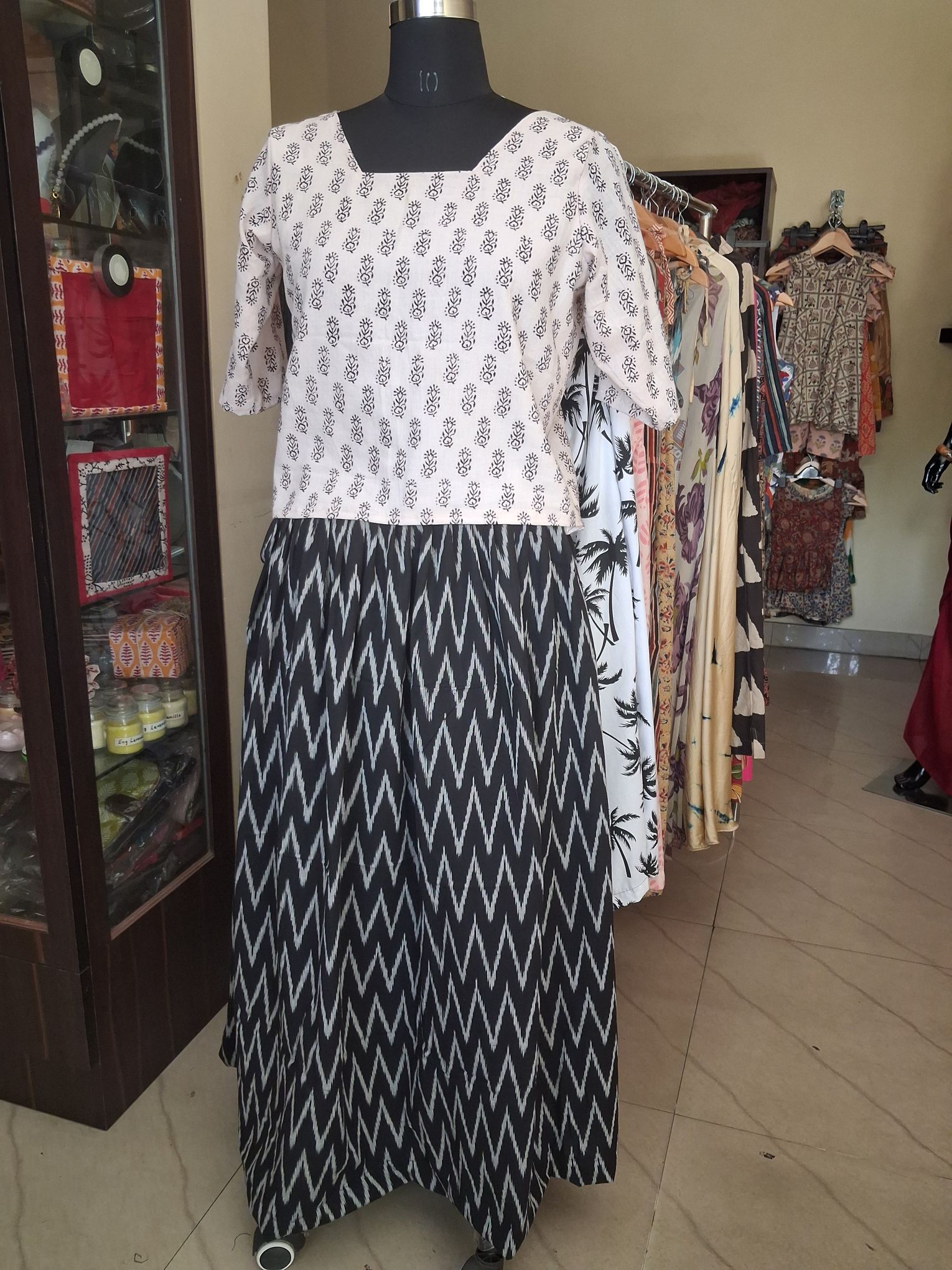 Ikkat handloom cotton skirt with Bagh cotton top