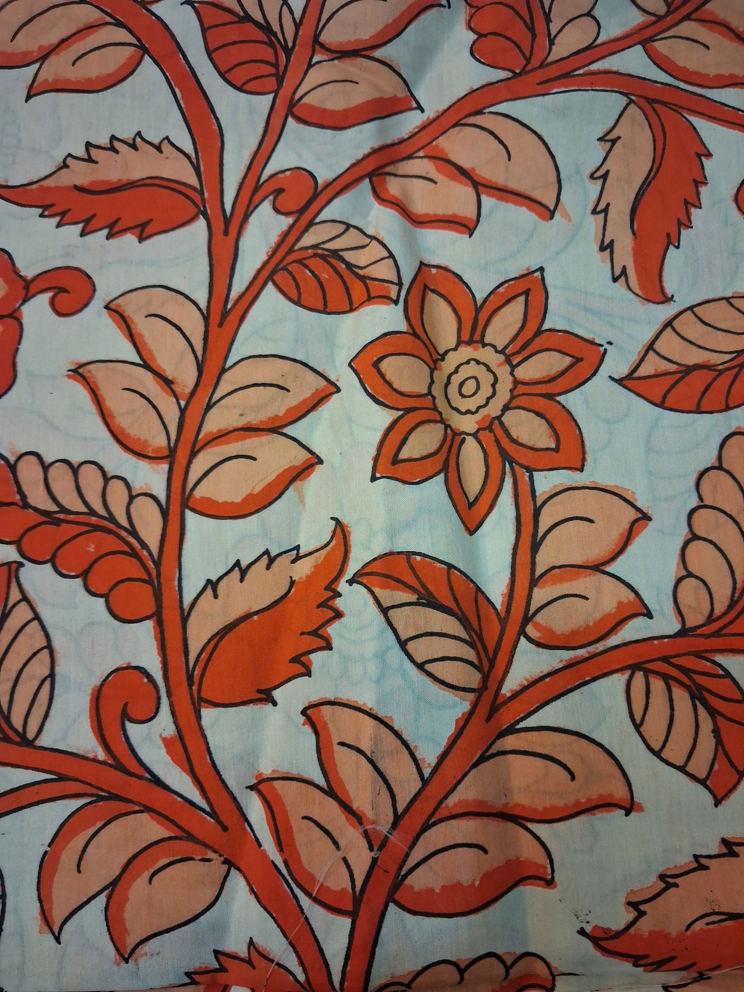 Pen Kalamkari floral Bangalore silk fabric - 1 meter