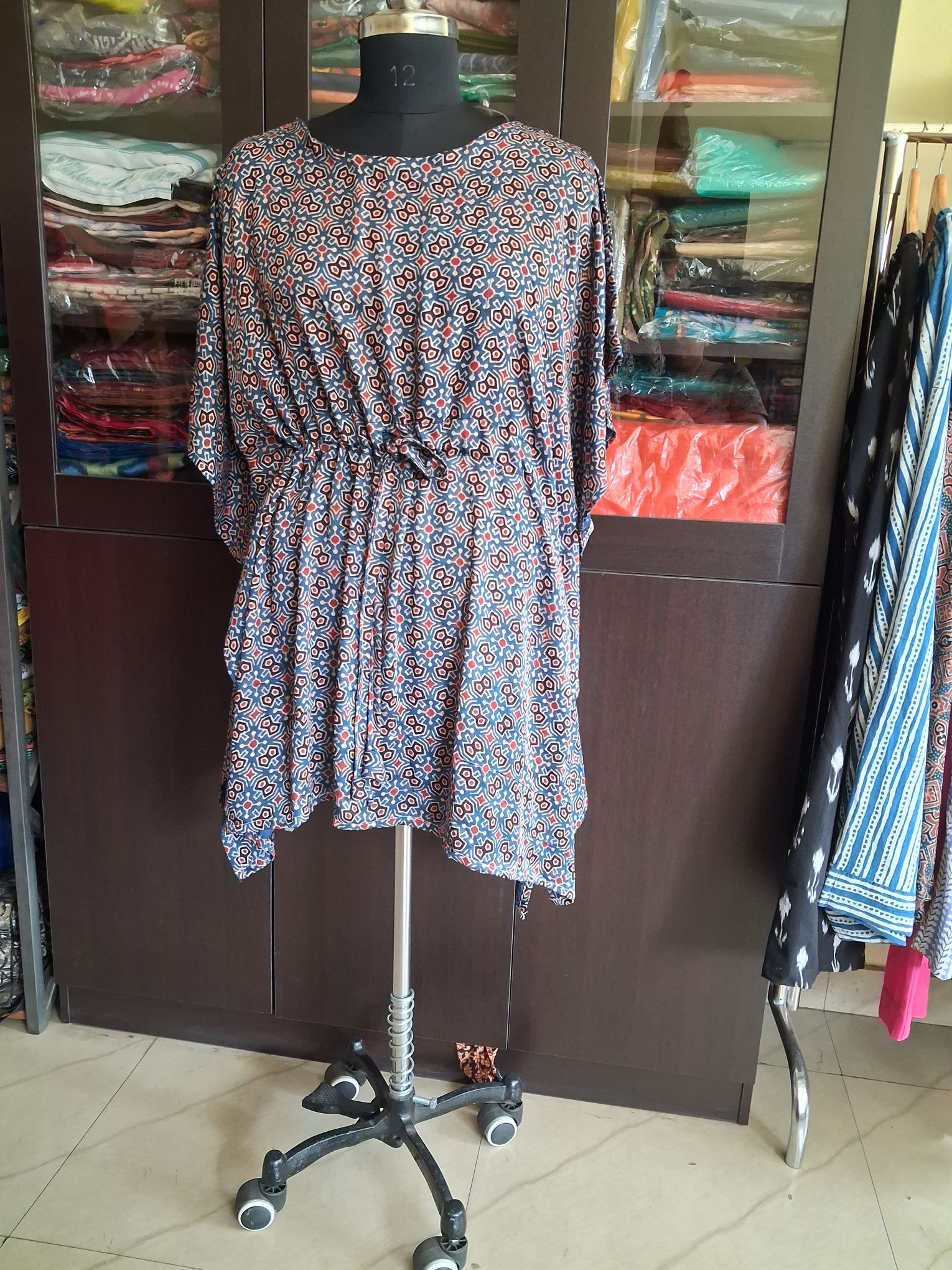 Ajrakh hand block print modal silk kaftan