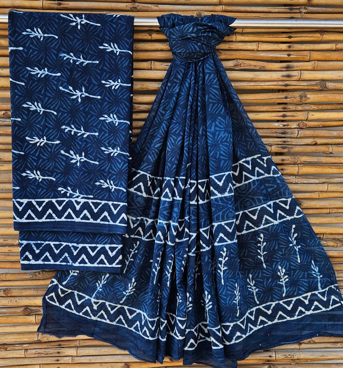 Hand block print Cotton dress material with cotton dupatta