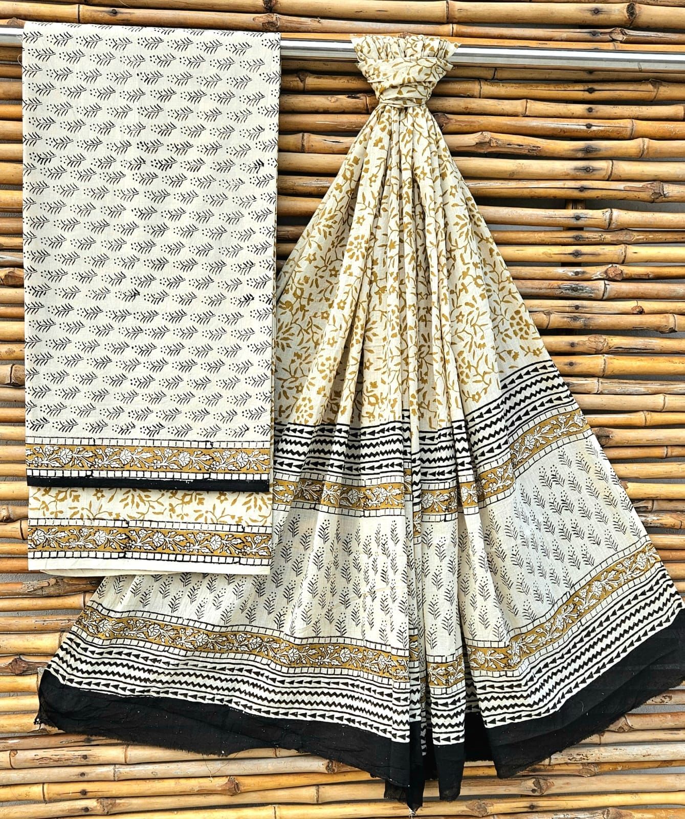 Hand block print Cotton dress material with cotton dupatta