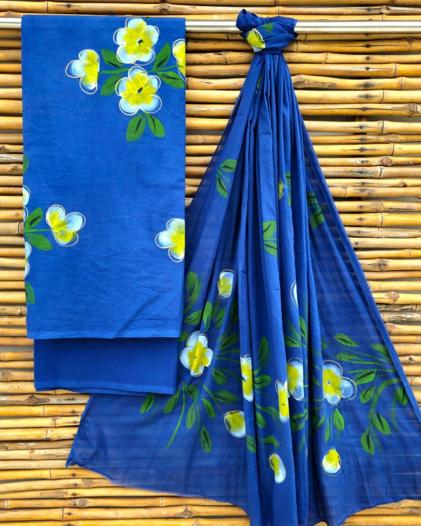 Hand block print Cotton dress material with cotton dupatta