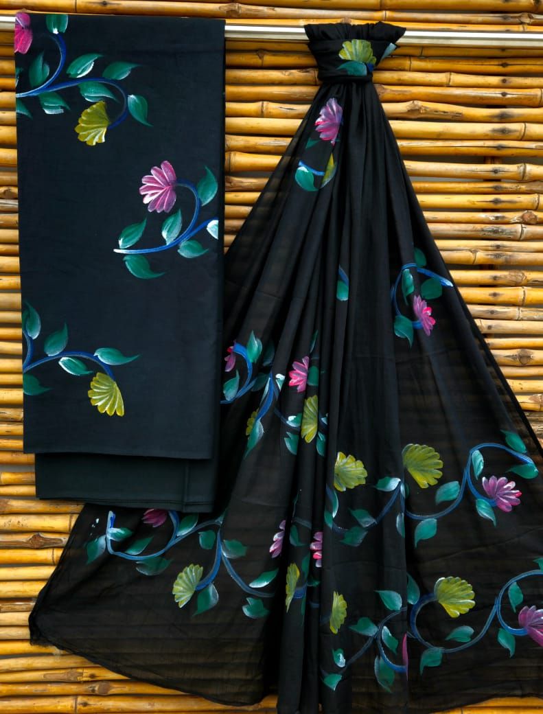 Hand block print Cotton dress material with cotton dupatta