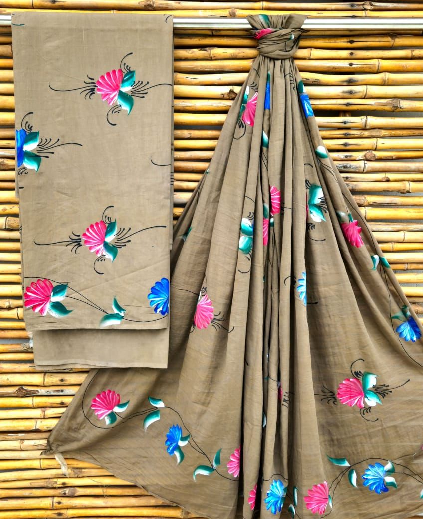 Hand block print Cotton dress material with cotton dupatta