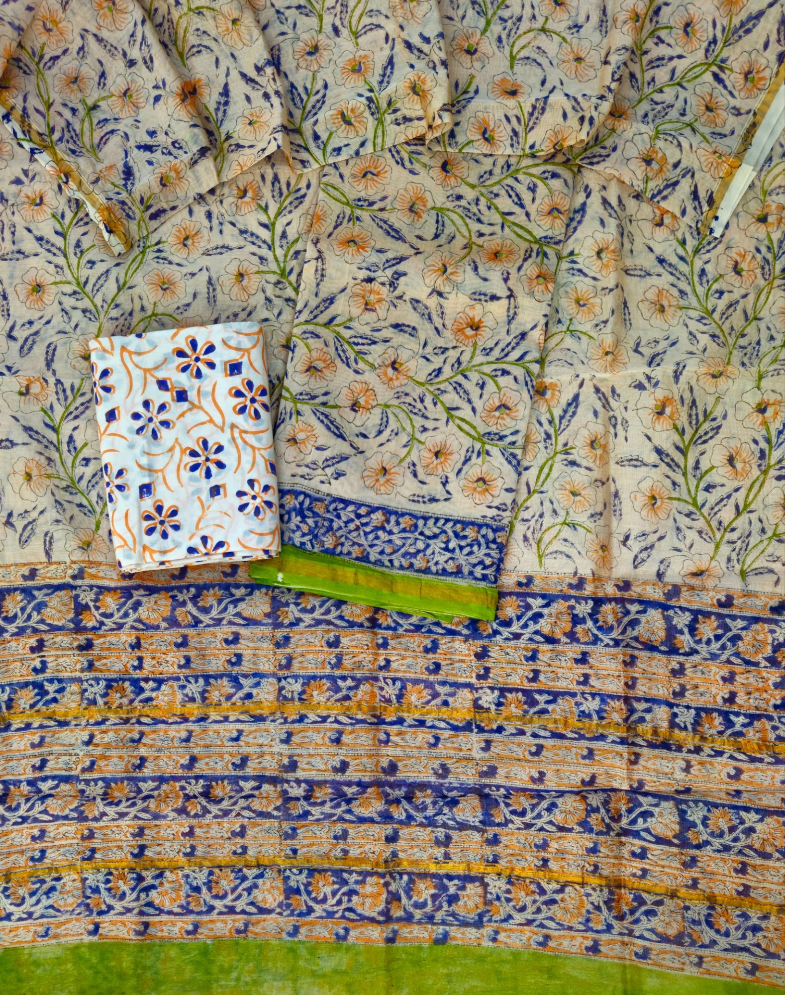 Chanderi cotton silk Hand block print suit