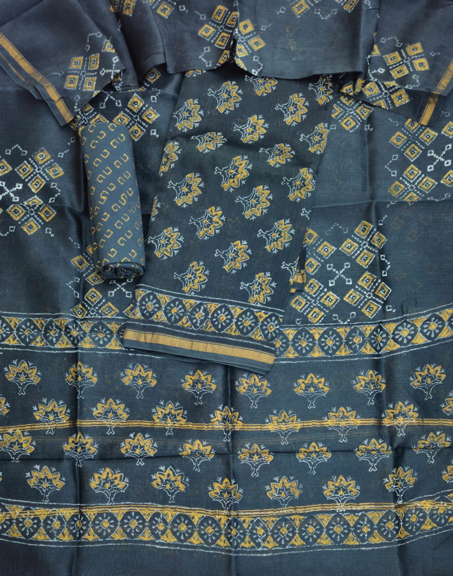 Chanderi cotton silk Hand block print suit