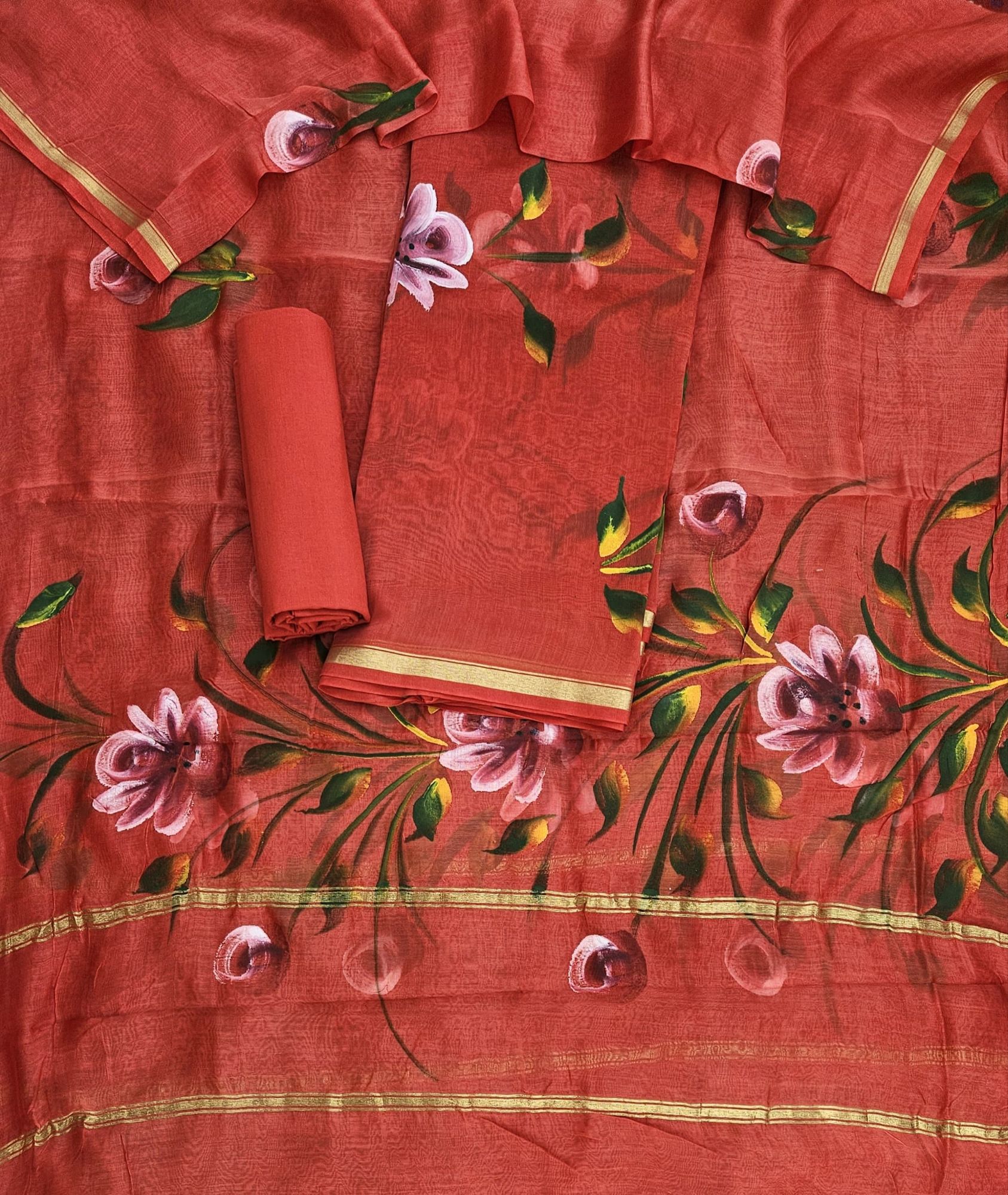 Chanderi cotton silk Hand block print suit