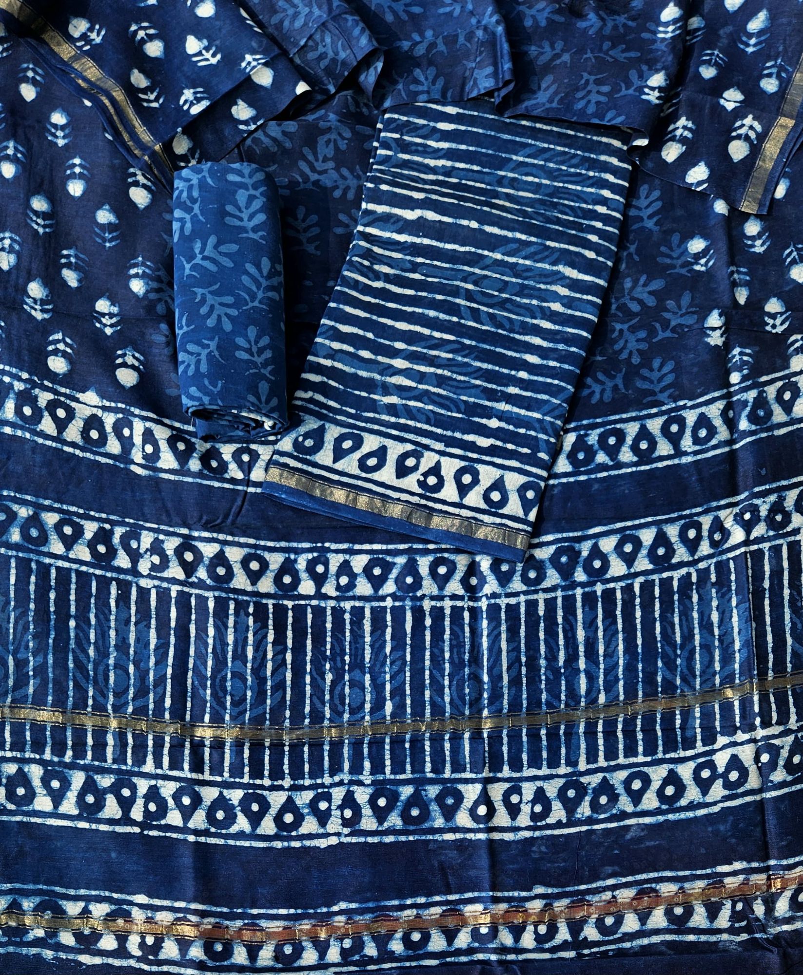 Chanderi cotton silk Hand block print suit