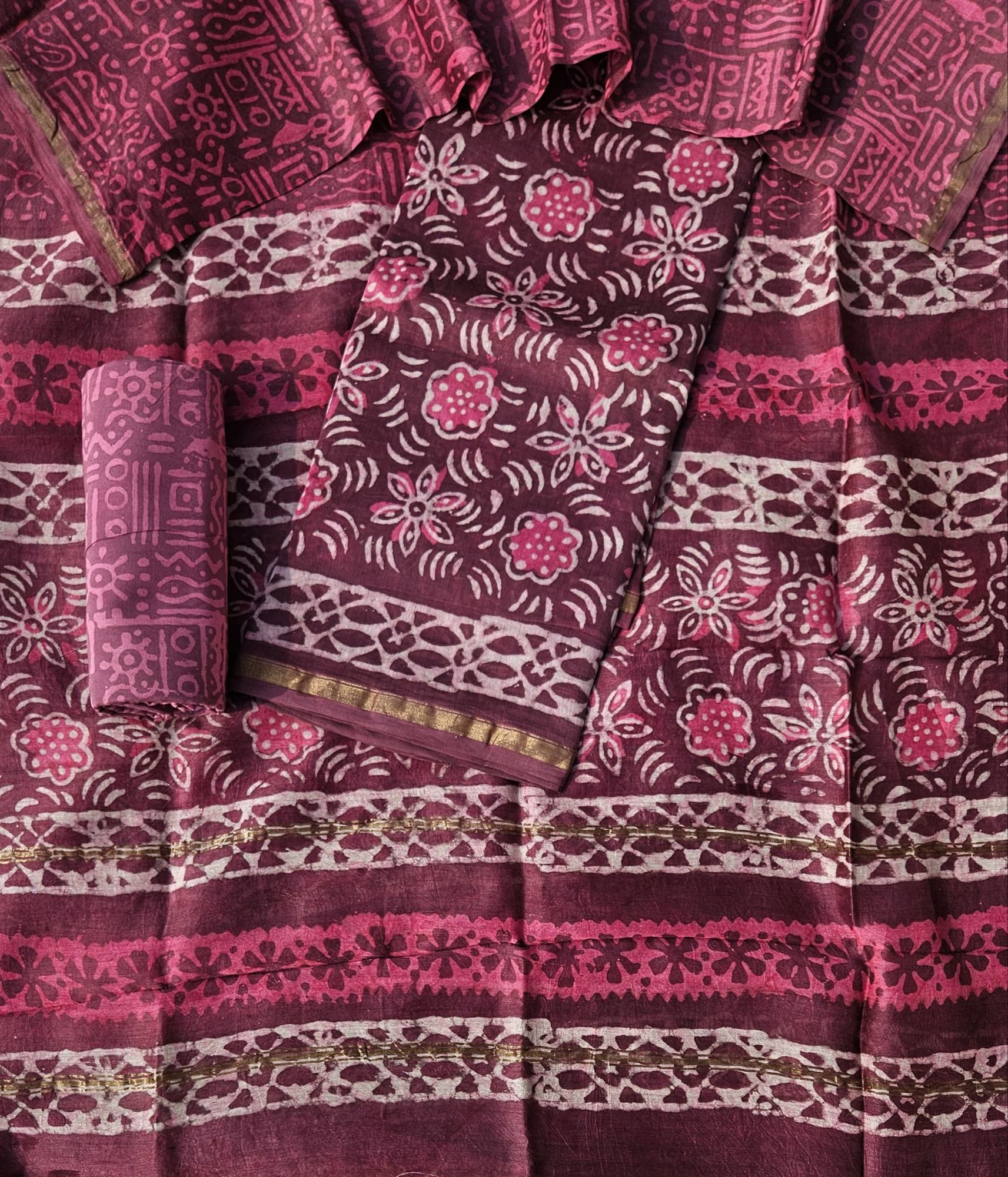 Chanderi cotton silk Hand block print suit