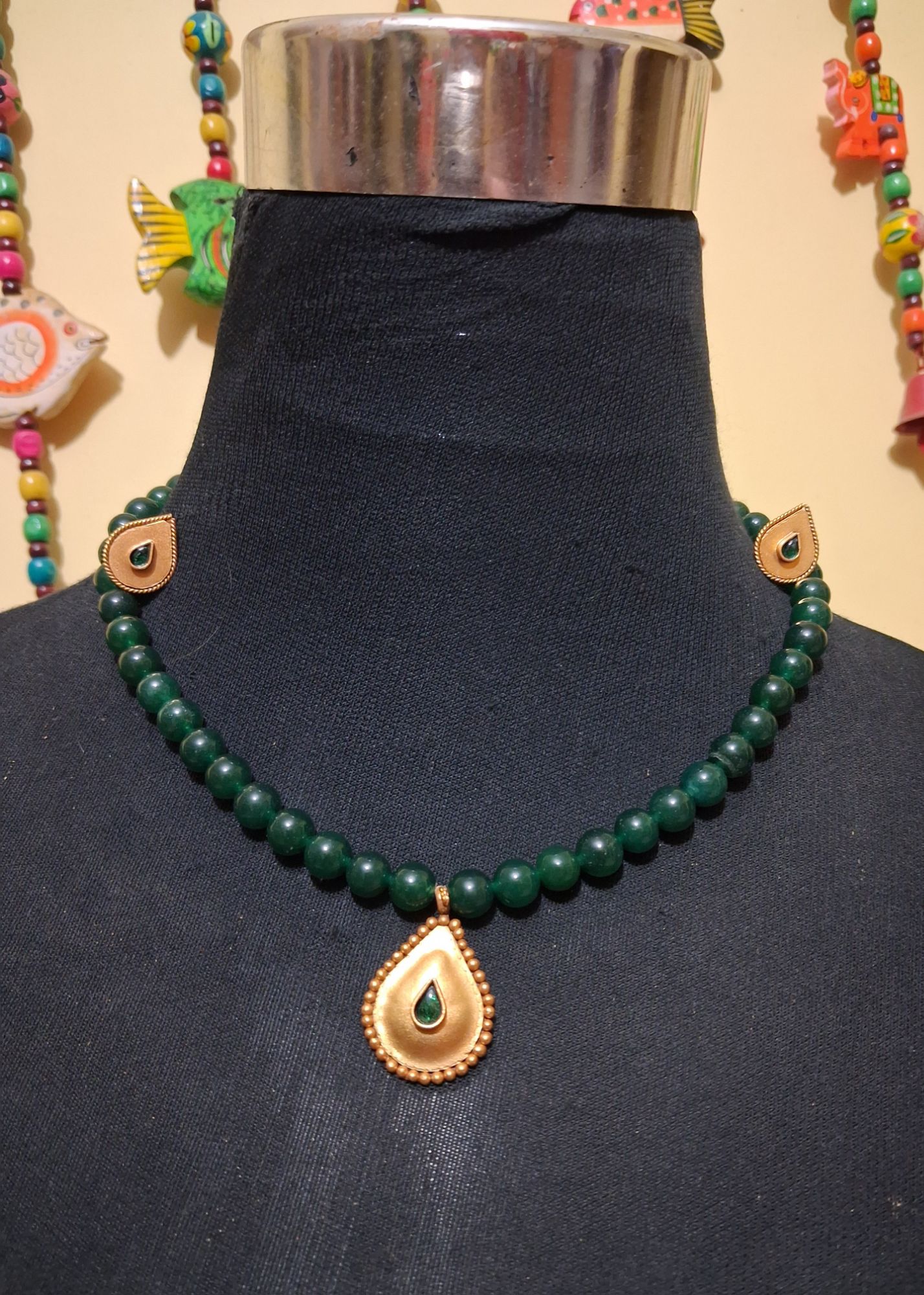 Gold plated locket and studs necklace