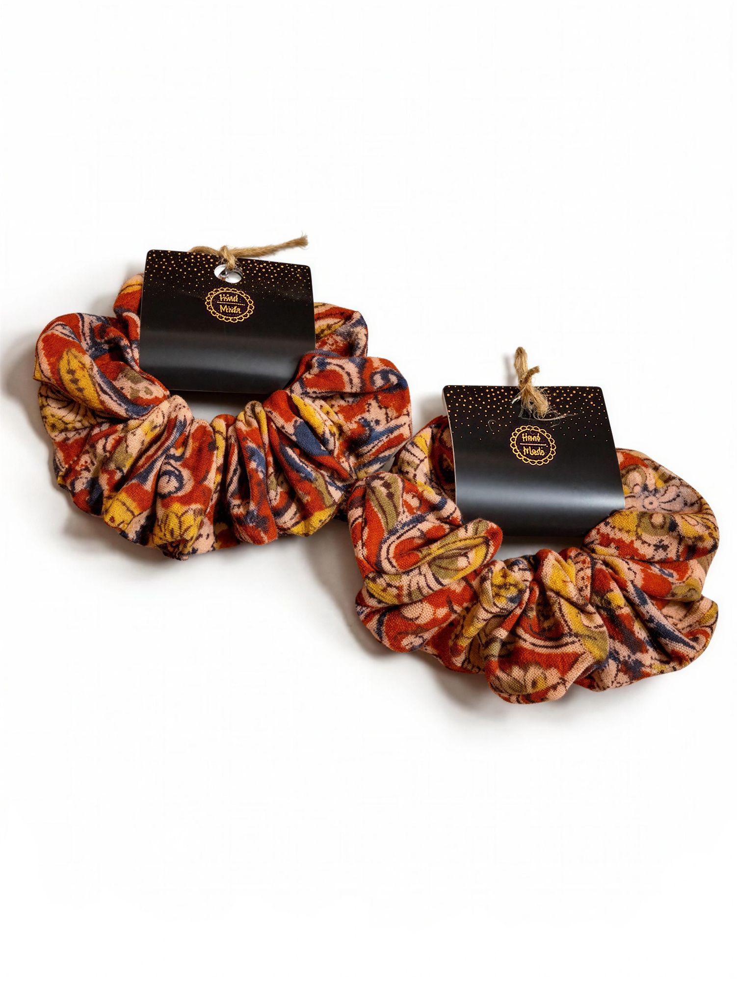 Kalamkari hand block print Cotton scrunchies - set of 2