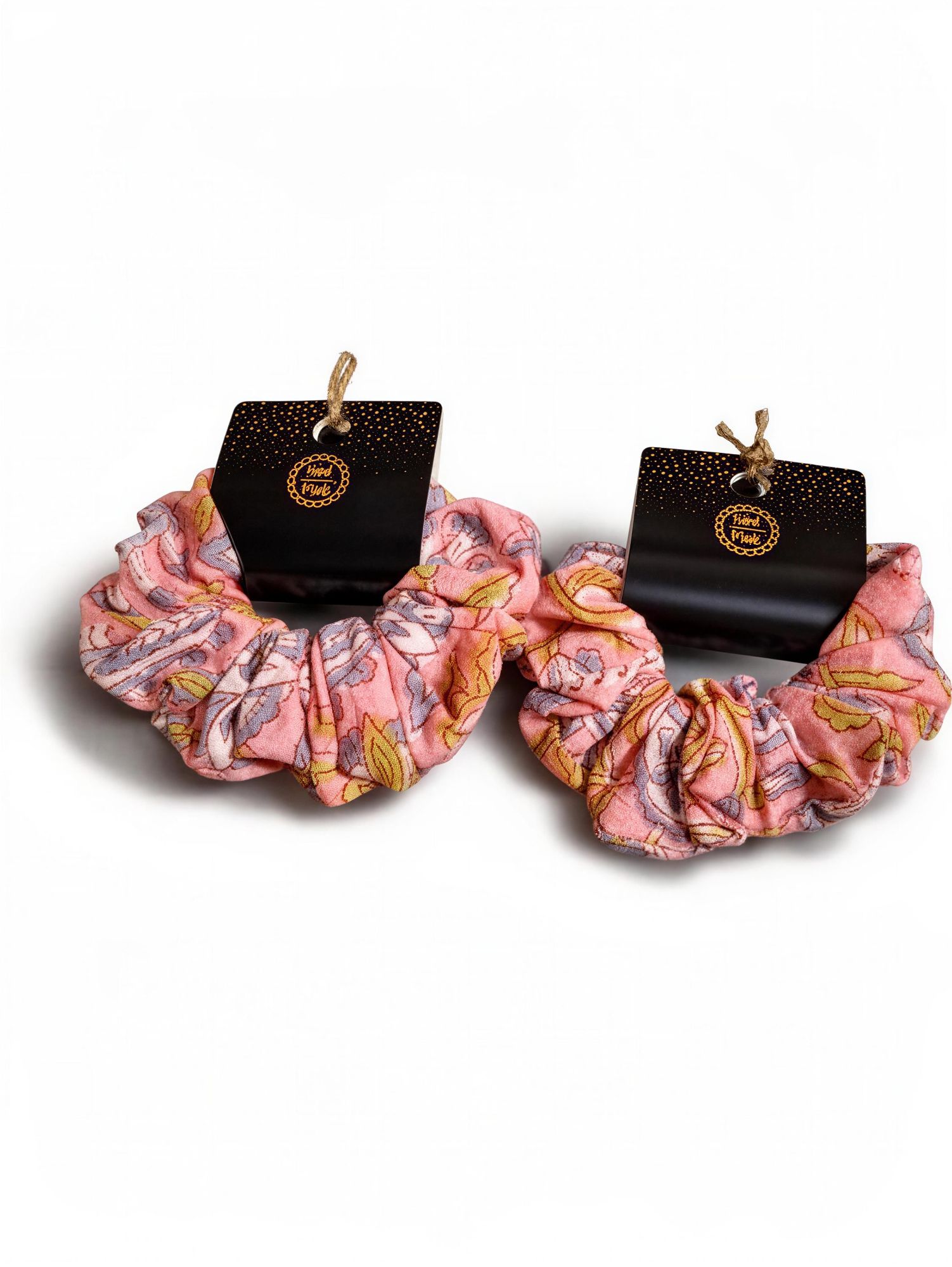 Block print Cotton scrunchies - set of 2