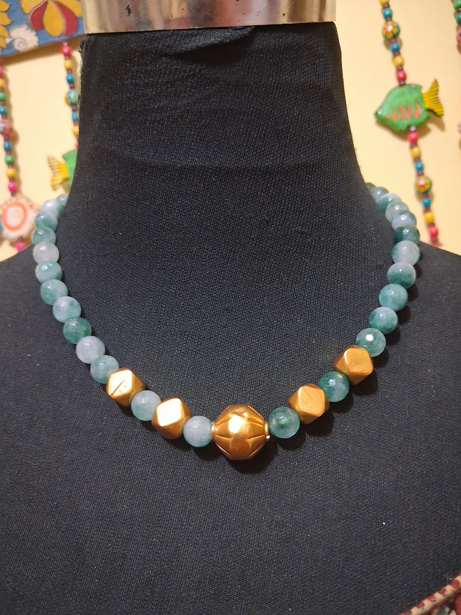Gold plated pure silver beads with semi-precious beads necklace