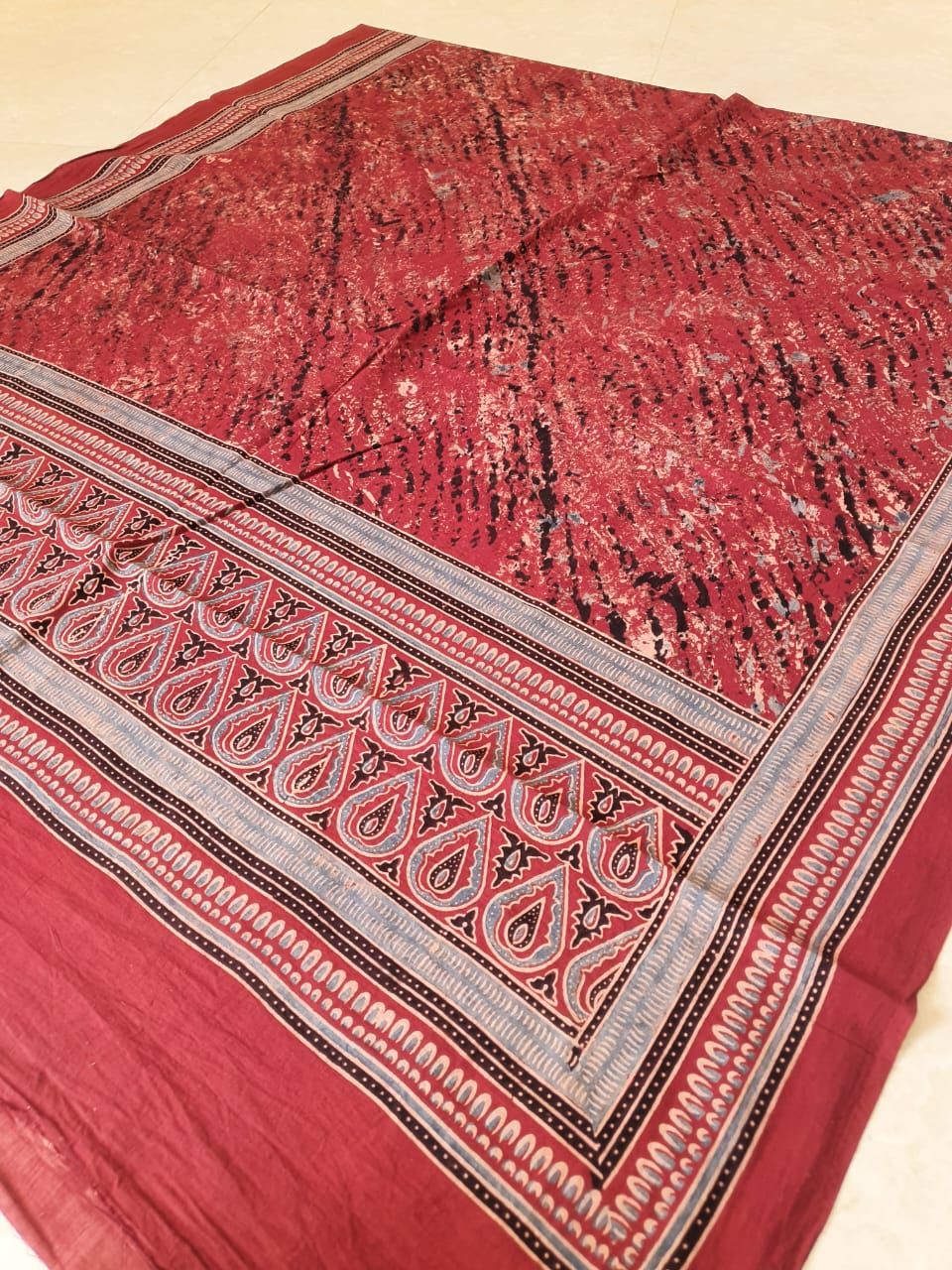Ajrakh hand block print cotton duppatta